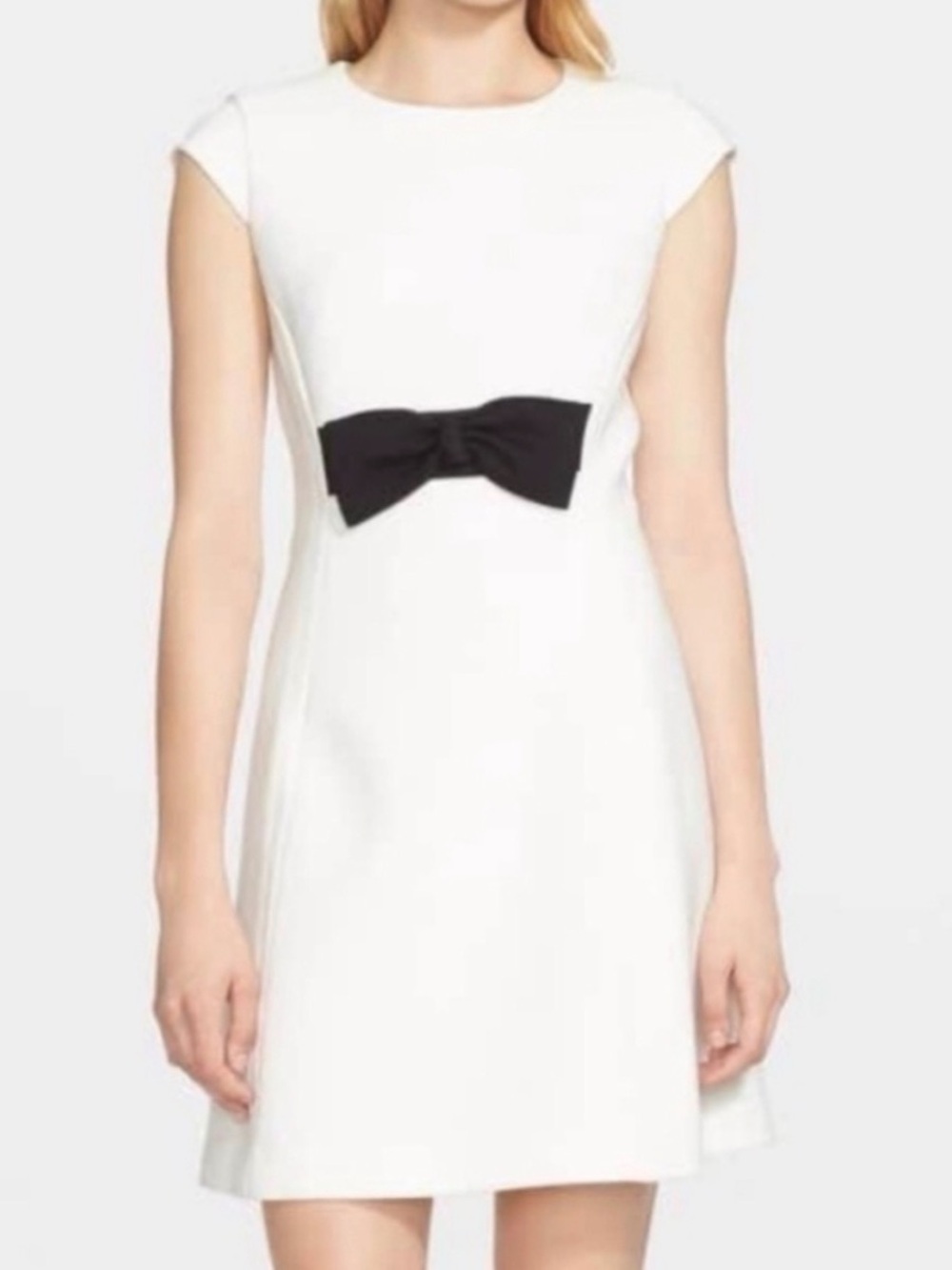 kate spade White Cap-Sleeve Dress with Black Bow